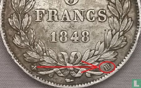 France 5 francs 1848 (LOUIS PHILIPPE I - BB) - Image 3