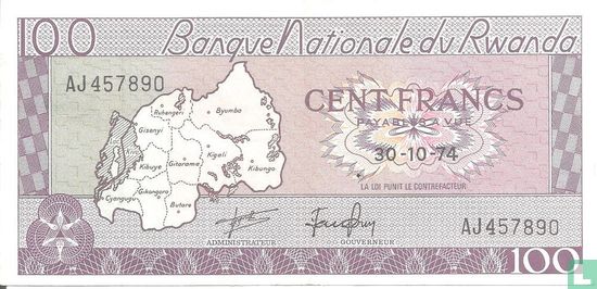 Rwanda 100 Francs 1974 - Image 1