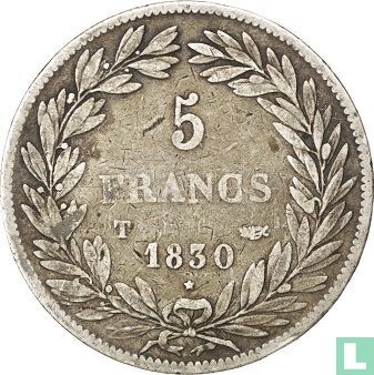 Frankreich 5 Franc 1830 (Louis Philippe I - Vertieften Text - T) - Bild 1