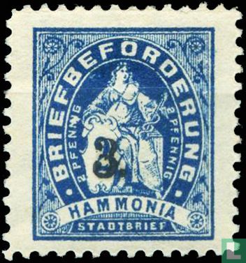 Hammonia - seated (small value overprint, with point)
