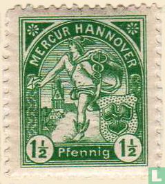 Merkur mit den Wappen von Hannover (mit gestreiften Hintergrund)