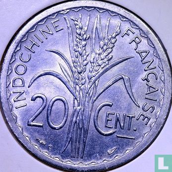 Indochine française 20 centimes 1945 (avec C) - Image 2
