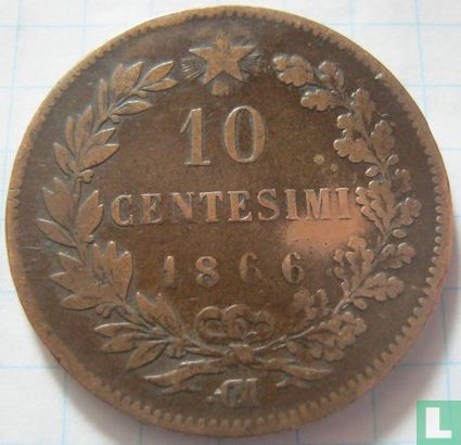Italie 10 centesimi 1866 (OM - avec point) - Image 1