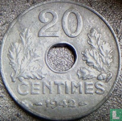 France 20 centimes 1942 (fauté) - Image 1