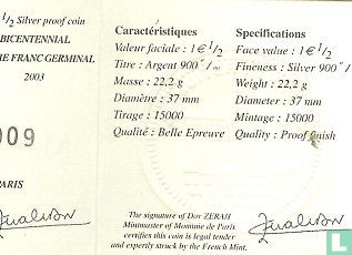 Frankrijk 1½ euro 2003 (PROOF) "Bicentennial of the franc germinal" - Afbeelding 3