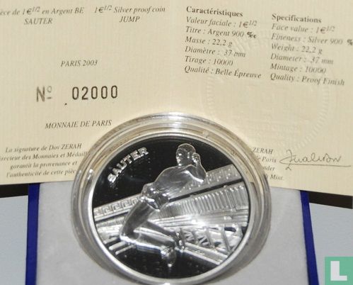 Frankrijk 1½ euro 2003 (PROOF) "Athletics World Championships in Paris - Jump" - Afbeelding 3