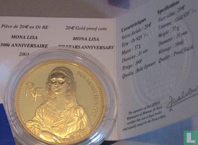 France 20 euro 2003 (PROOF - gold) "500th anniversary of Mona Lisa" - Image 3