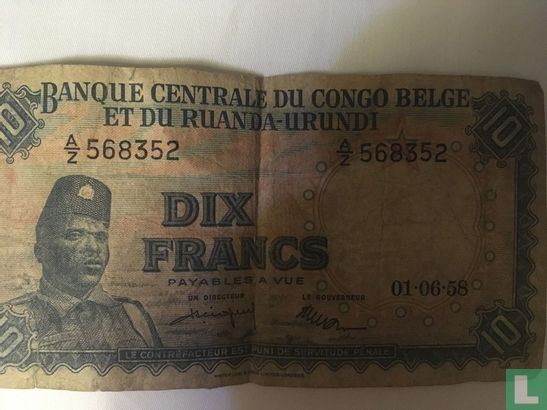Belgisch Congo tien Franc - Afbeelding 1