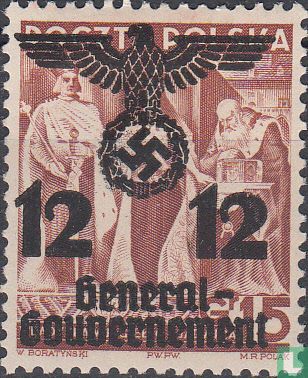Polish stamp with overprint - Image 1