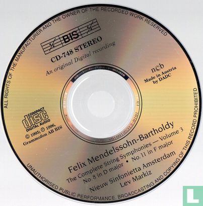 Felix Mendelsshon-Bartholdy - The Complete String Symphonies - Volume 3  - Image 3