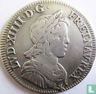 France ¼ ecu 1643 (LOUIS XIV - A - crowned escutcheon - point) - Image 2
