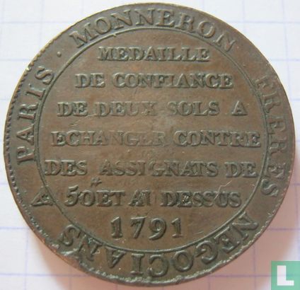 Frankrijk 2 sols 1791 - Afbeelding 1