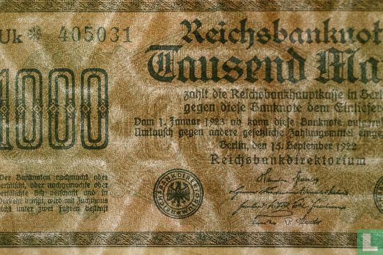 Reichsbank, 1000 Mark 1922 (P.76a - Ros.75a) - Image 3