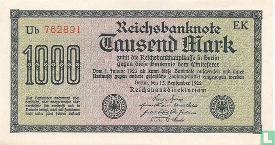 Reichsbank, 1000 Mark 1922 (error) - Image 1