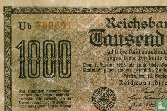 Reichsbank, 1000 Mark 1922 (error) - Image 3