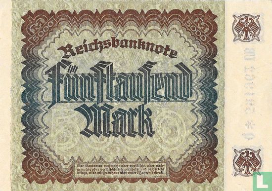 Reichsbank 5000 Mark 1922 (P.81b - Ros.80c) - Image 2