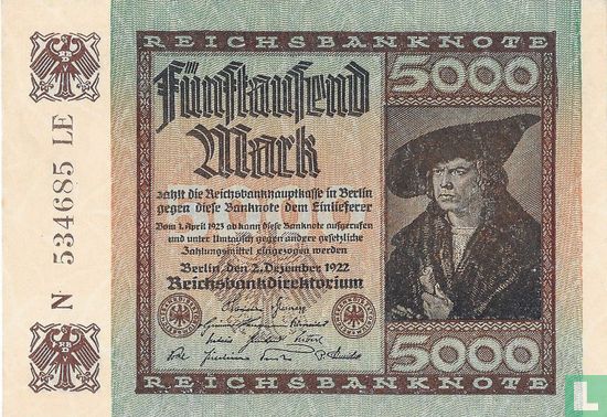 Reichsbank 5000 Mark 1922 (P.81c - Ros.80d) - Afbeelding 1