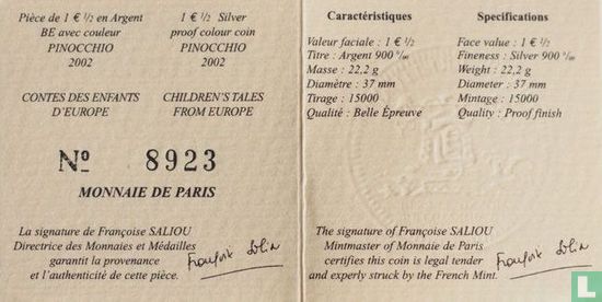 Frankrijk 1½ euro 2002 (PROOF) "Pinocchio" - Afbeelding 3