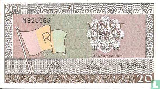 Ruanda 20 Francs 1966 - Bild 1