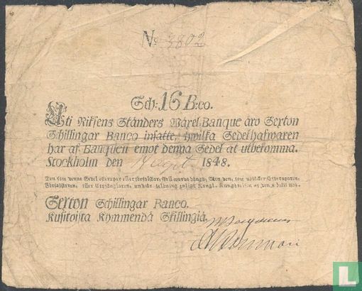 Schweden 16 Skilling Banco 1848 - Bild 1