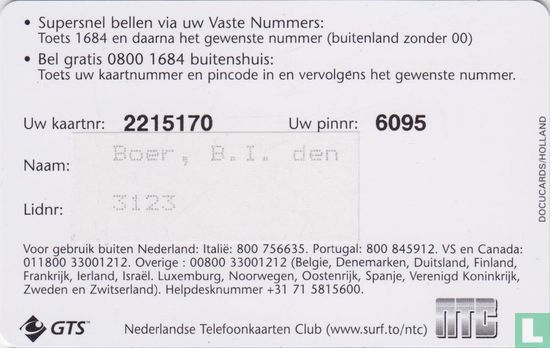 Nederlandse Telefoonkaarten Club Lidmaatschapskaart - Image 2