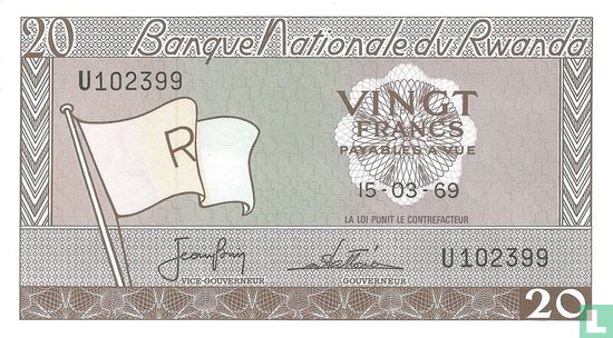 Rwanda 20 Francs 1969 - Afbeelding 1
