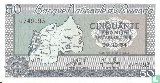 Rwanda 50 Francs 1974 - Afbeelding 1
