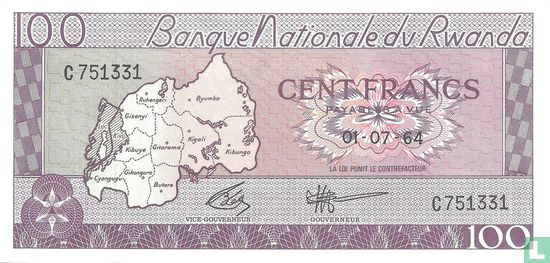 Rwanda 100 Francs 1964 - Afbeelding 1