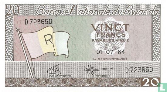 Rwanda 20 Francs 1964 - Afbeelding 1