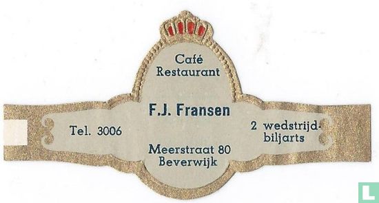 Café Restaurant F.J. Fransen Meerstraat 80 Beverwijk - Tel. 3006 - 2 wedstrijdbiljarts - Image 1