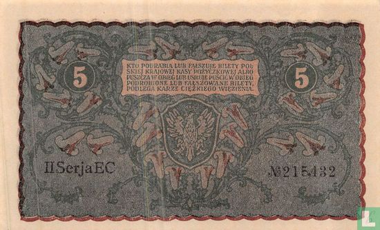 Pologne 5 Marek 1919 - Image 2