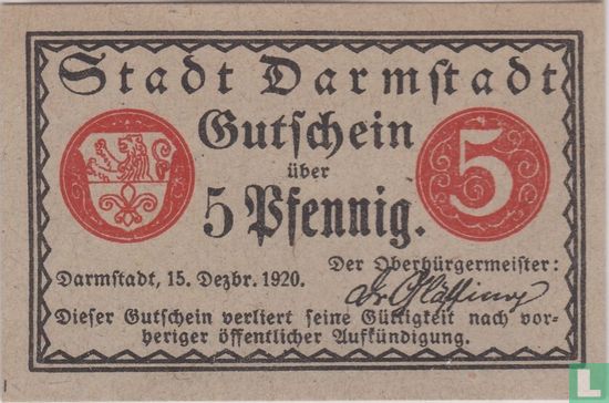 Darmstadt 5 Pfennig 1920 - Bild 1
