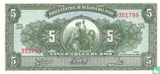 Pérou 5 Soles de Oro 1966 - Image 1