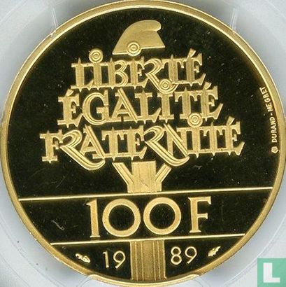 Frankrijk 100 francs 1989 (goud) "Bicentenary of the Declaration of Human Rights 1789 - 1989" - Afbeelding 1