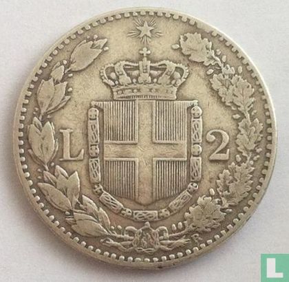 Italië 2 lire 1884 - Afbeelding 2