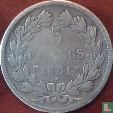 Frankreich 5 Franc 1831 (Relief Text - Eichenbekränzte Haupt - H) - Bild 1