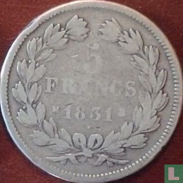 France 5 francs 1831 (Texte en relief - Tête laurée - M) - Image 1