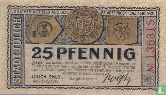 Julich 25 pfennigs 1919 - Image 1