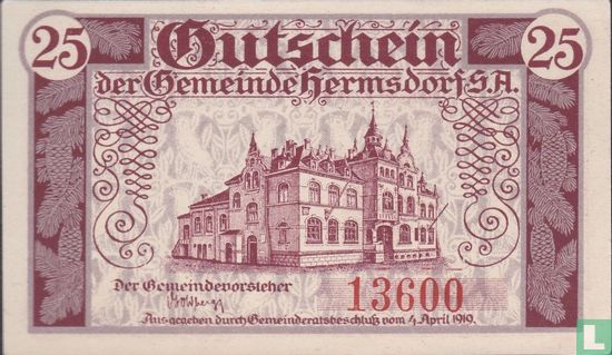 Hermsdorf, Gemeinde 25 Pfennig 1919 - Bild 1