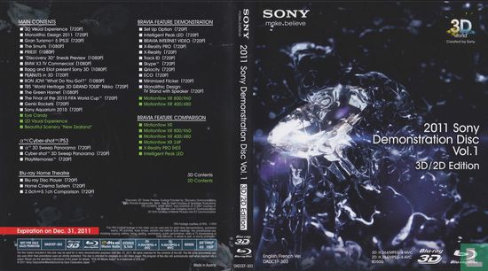 2011 Sony Demonstration Disc Vol. 1 3D/2D Edition - Image 3