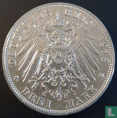 Saksen-Albertine 3 mark 1913 - Afbeelding 1