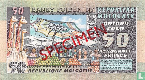 Madagaskar 50 Francs 1974 Specimen - Bild 2