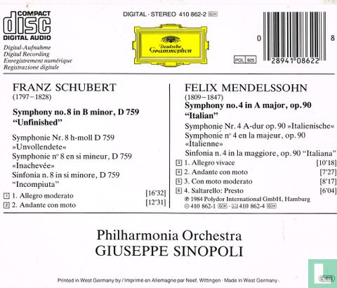 Schubert: Symphonie no.8 "Unvollendete" / Mendelssohn: Symphonie no.4 "Italienische"  - Image 2