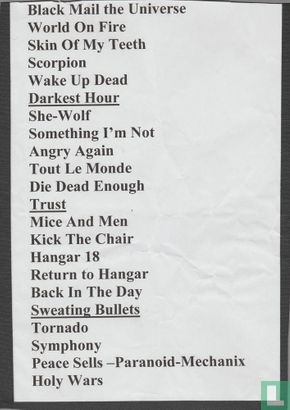 Megadeth Setlist, Blackmail the Universe World Tour Europe 2005, Poppodium 013, Tilburg, Netherlands