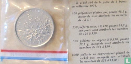 Frankreich 5 Franc 1971 (Piedfort - Silber) - Bild 3