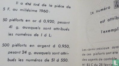 Frankrijk 5 francs 1960 (Piedfort - zilver) - Afbeelding 3