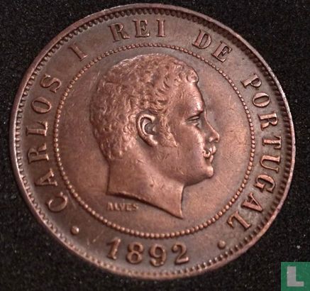 Portugal 20 réis 1892 (zonder muntteken) - Afbeelding 1