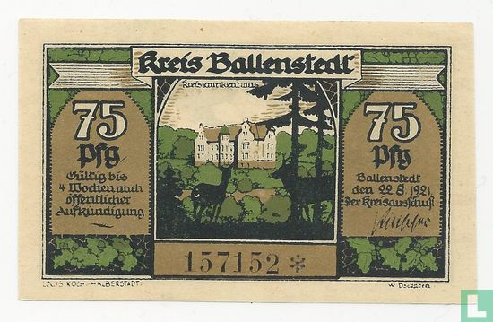 Ballenstedt 75 Pfennig  - Image 1