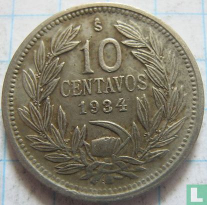 Chili 10 centavos 1934 - Afbeelding 1