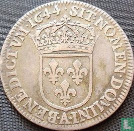 France ¼ ecu 1644 (A - crowned escutcheon - point) - Image 1
